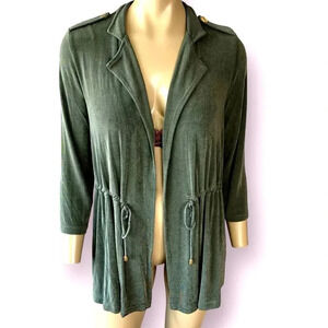 Chico's Travelers Slinky Knit Open Tunic Cardigan Jacket Stretchy Size S/4 Green